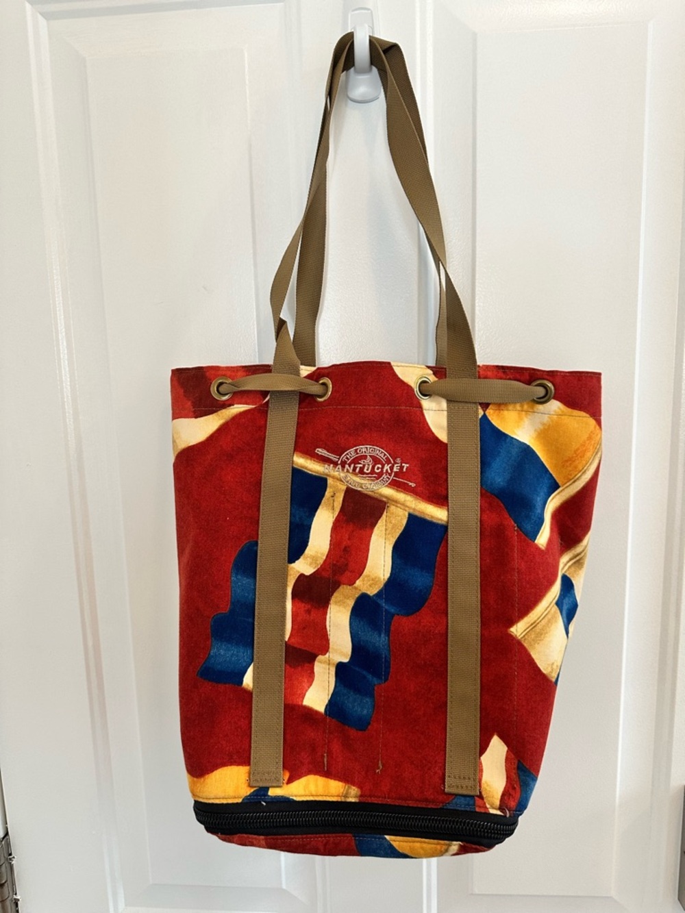 Nantucket Nautical Flag multi-Colored Pattern Vintage Canvas Tote / Backpack